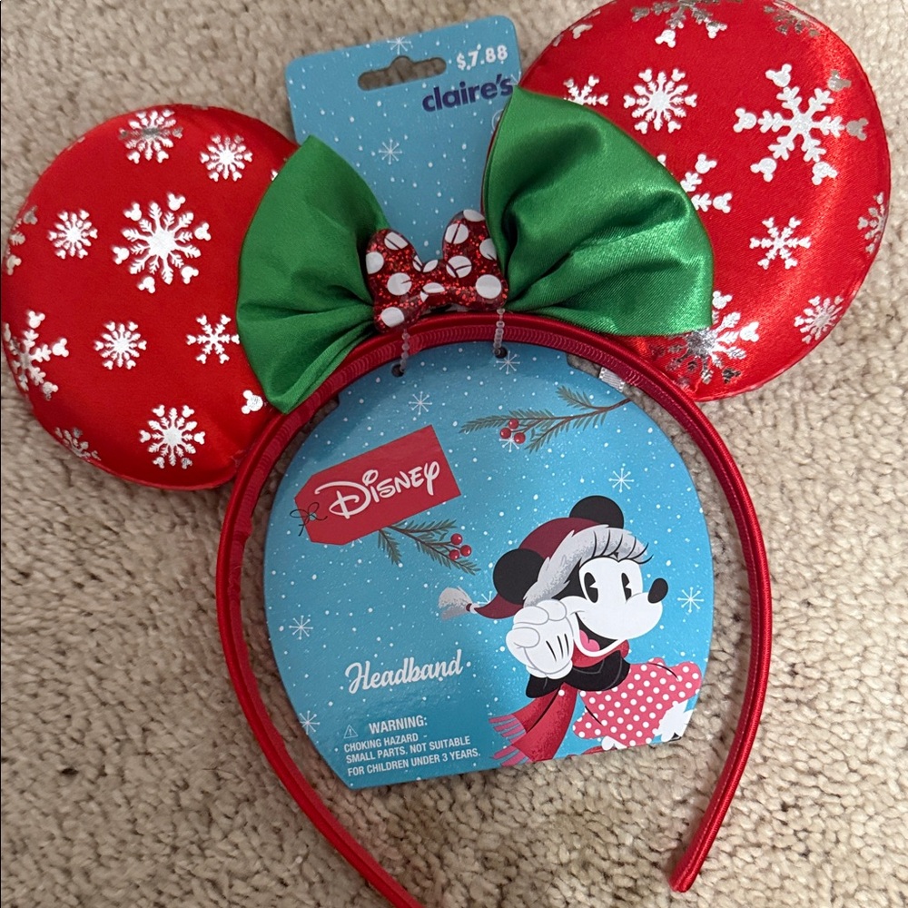 Disney Minnie Mouse Red and Green Snowflake Headband